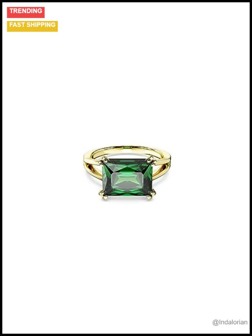 Swarovski Stilla Cocktail Ring Rectangular Cut Stone Gold Tone Size 6